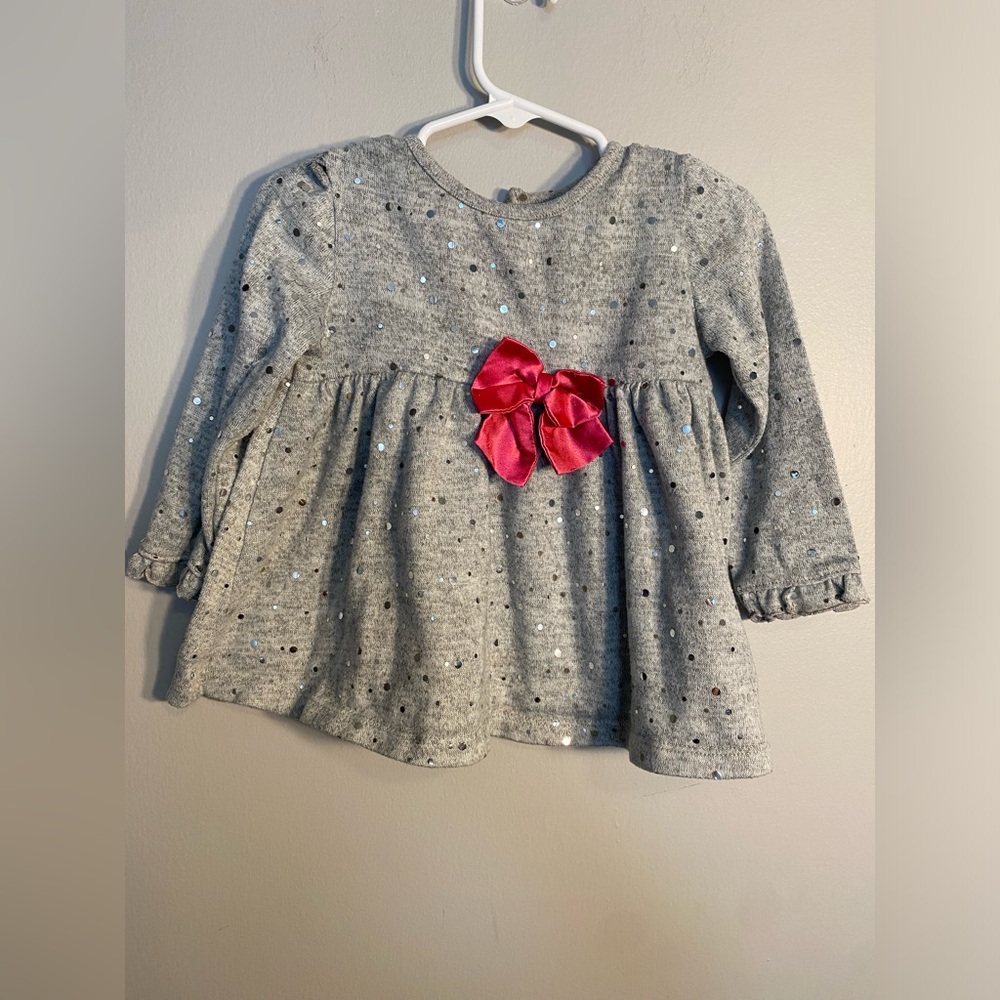 Item 83 Kidgets Gray Sequin Sweater Top with Pink Satin Bow